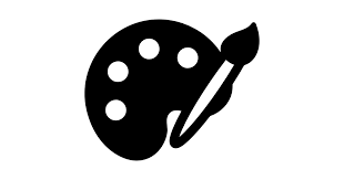 Black icon of a paint palette and brush on a white background