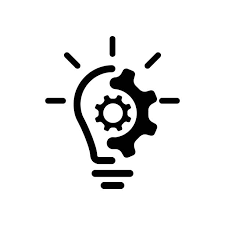 internship icon a black and white icon image of a lightbulb and gear