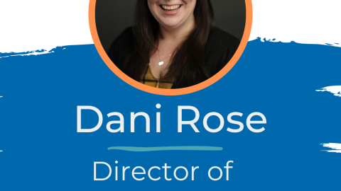 a circular headshot of Dani Rose (a white woman with brown hair, bangs, and a big smile) with the text: Dani Rose, Director of Cultural Access