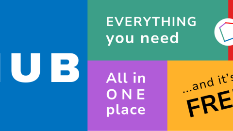 A colorful banner featuring the text: The Hub, everything you need, all in one place, and it's free