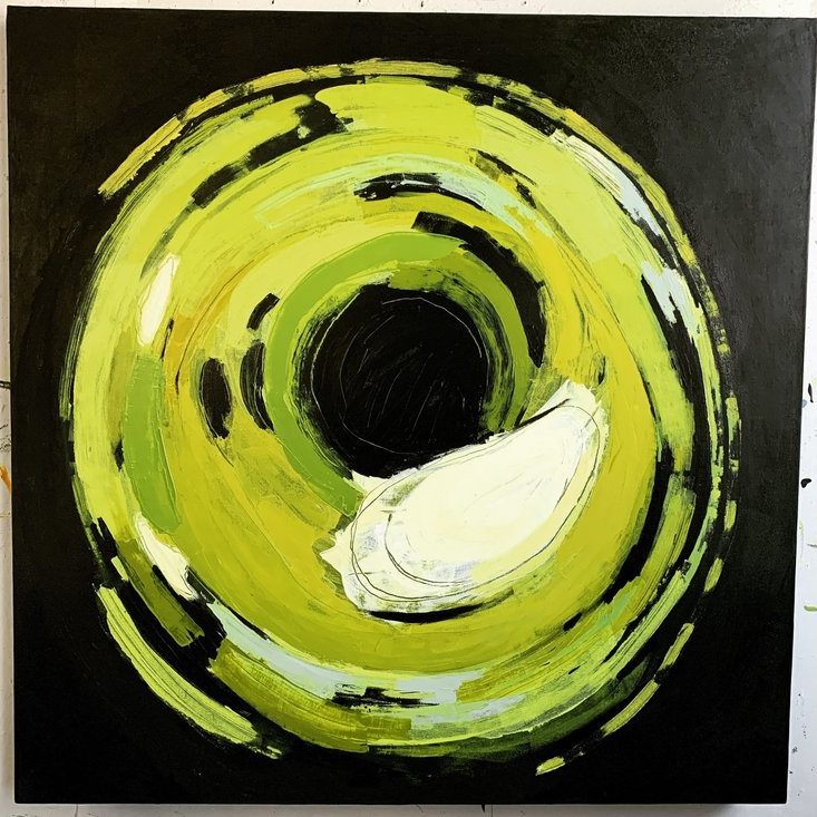 Morning Aura Acrylic painting on black gessoed canvas representing ocular migraine aura